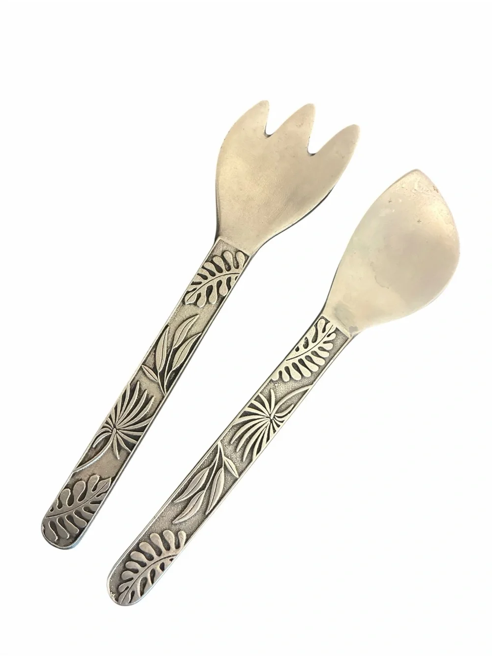 Wilton Armetale Tropical Leaf Salad Server Set Fork Spoon Pewter Finish USA